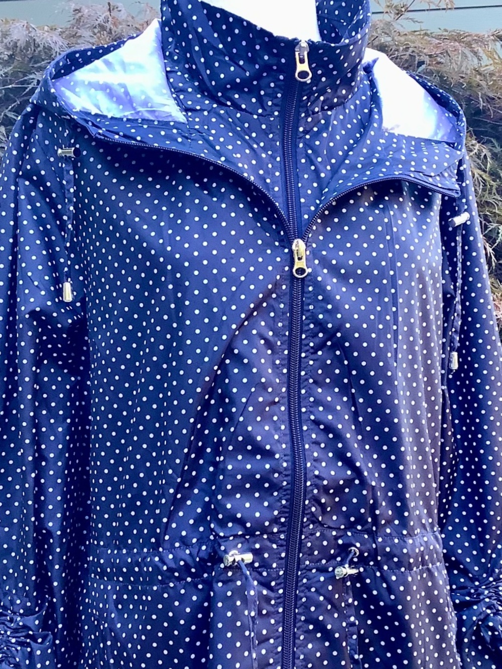 Jones NewYork Navy Polka Dot Lightweight Rain Jacket - Women's